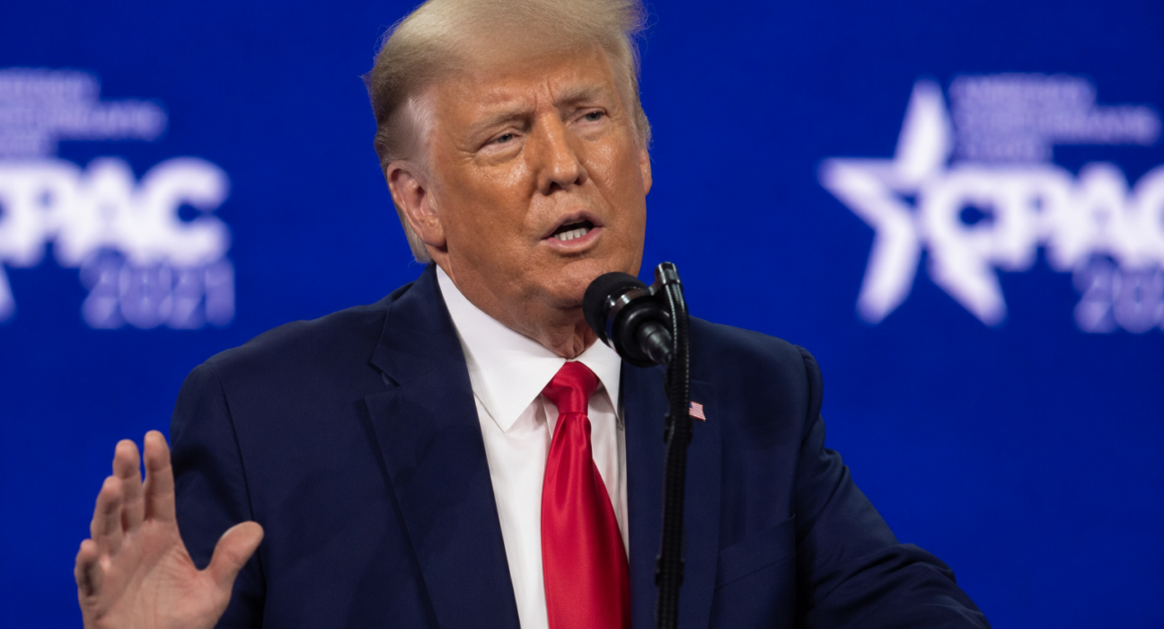 Donald Trump speaking at a conference