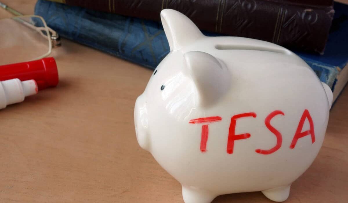 Piggy bank with word TFSA for tax-free savings accounts.