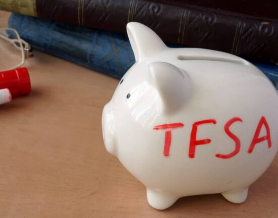 Piggy bank with word TFSA for tax-free savings accounts.