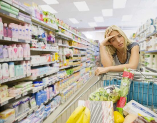 frustrated shopper at grocery store