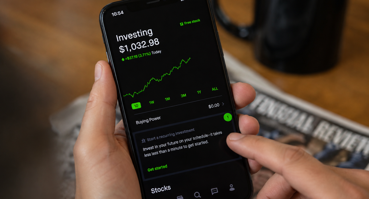 A person using Robinhood app on phone